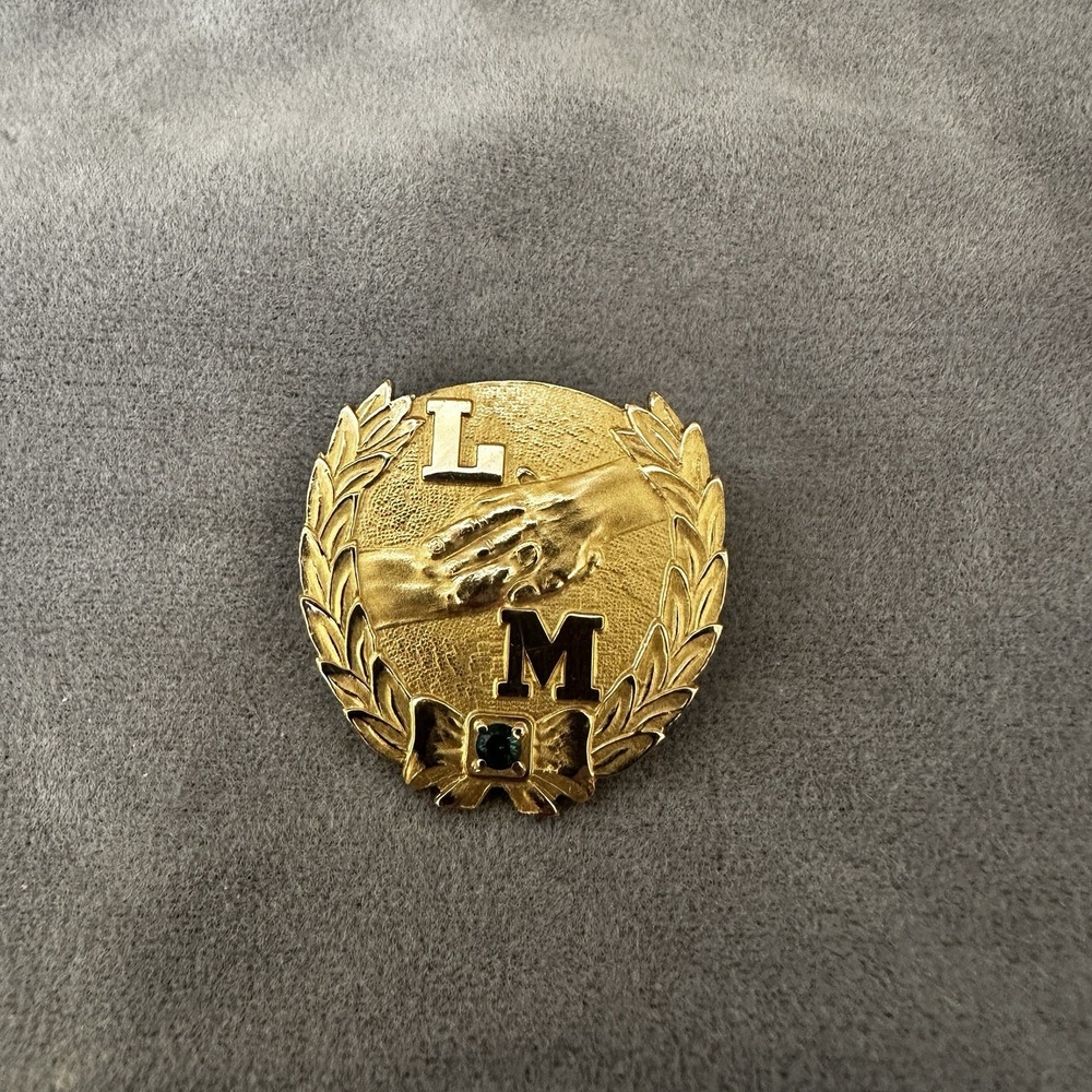 Vintage Fraternity Sorority Pin 10k Gold Filled Herf Jones L & M Green Stone